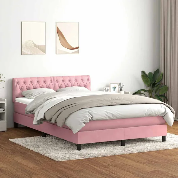 Sommier à lattes de lit avec matelas rose 160x220 cm velours
