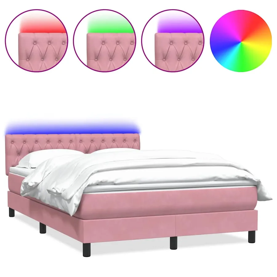 Sommier à lattes de lit avec matelas et LED rose 160x220 cm velours - 2