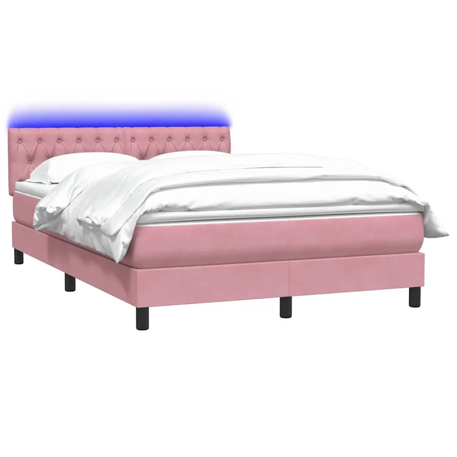 Sommier à lattes de lit avec matelas et LED rose 160x220 cm velours - 3