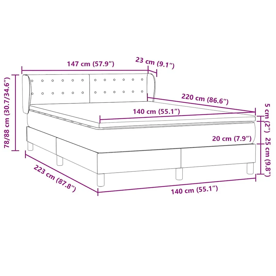Sommier à lattes de lit avec matelas rose 140x220 cm velours - 12