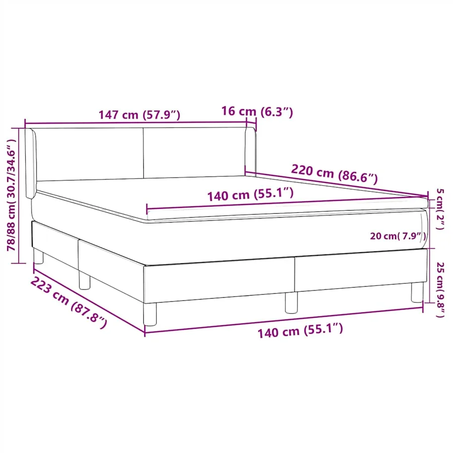 Sommier à lattes de lit avec matelas rose 140x220 cm velours - 12