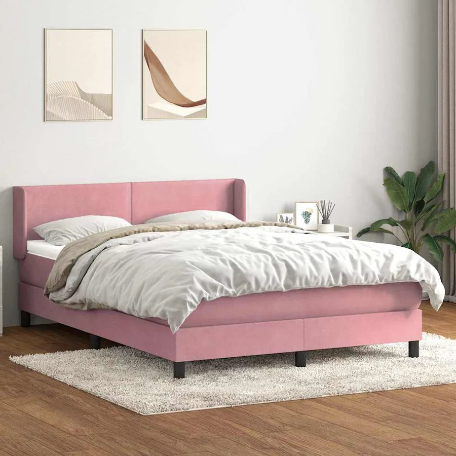 Sommier à lattes de lit avec matelas rose 140x220 cm velours - 3