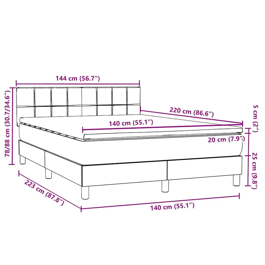 Sommier à lattes de lit avec matelas noir 140x220 cm velours - 12