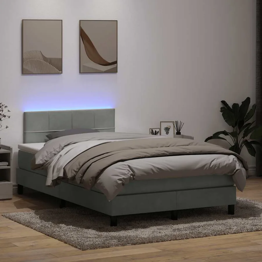 Sommier à lattes de lit et matelas et LED gris clair 120x220cm velours