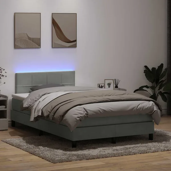 Sommier à lattes de lit et matelas et LED gris clair 120x220cm velours