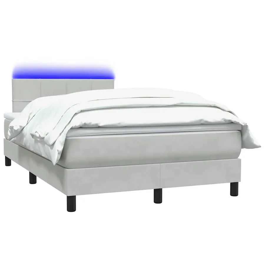 Sommier à lattes de lit et matelas et LED gris clair 120x220cm velours - 3