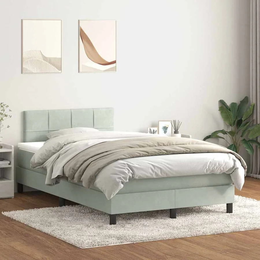 Sommier à lattes de lit et matelas et LED gris clair 120x220cm velours - 4