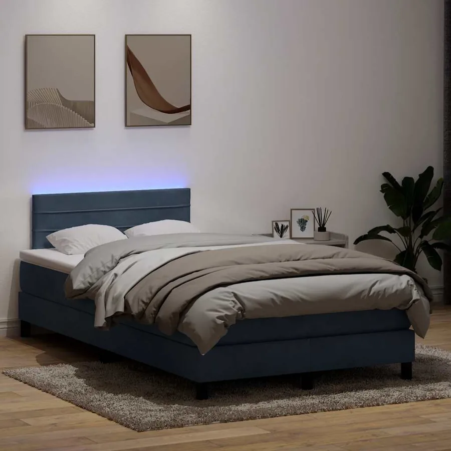 Sommier à lattes de lit et matelas et LED gris foncé 120x220cm velours