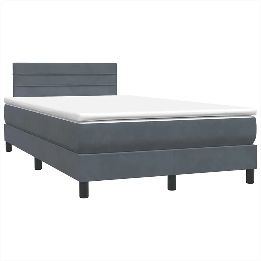 Sommier à lattes de lit et matelas et LED gris foncé 120x220cm velours - 5