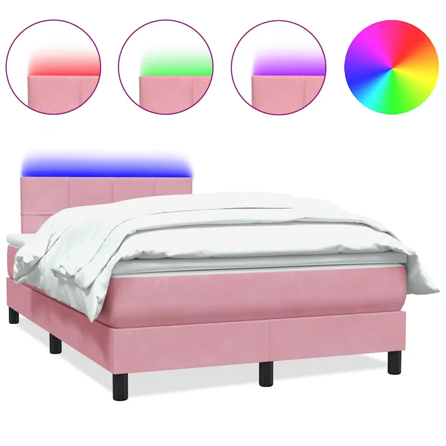 Sommier à lattes de lit avec matelas et LED rose 120x220 cm velours - 2
