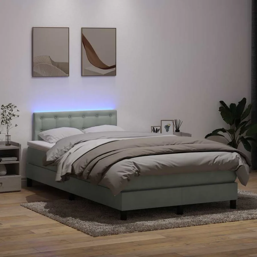 Sommier à lattes de lit et matelas et LED gris clair 120x220cm velours