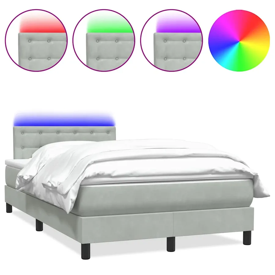 Sommier à lattes de lit et matelas et LED gris clair 120x220cm velours - 2
