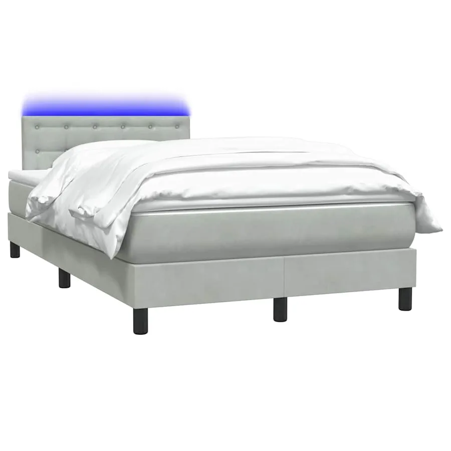 Sommier à lattes de lit et matelas et LED gris clair 120x220cm velours - 3