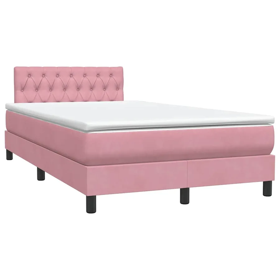 Sommier à lattes de lit avec matelas et LED rose 120x220 cm velours - 5
