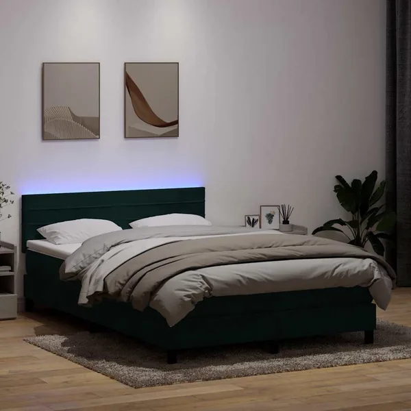 Sommier à lattes de lit et matelas et LED vert foncé 160x220cm velours