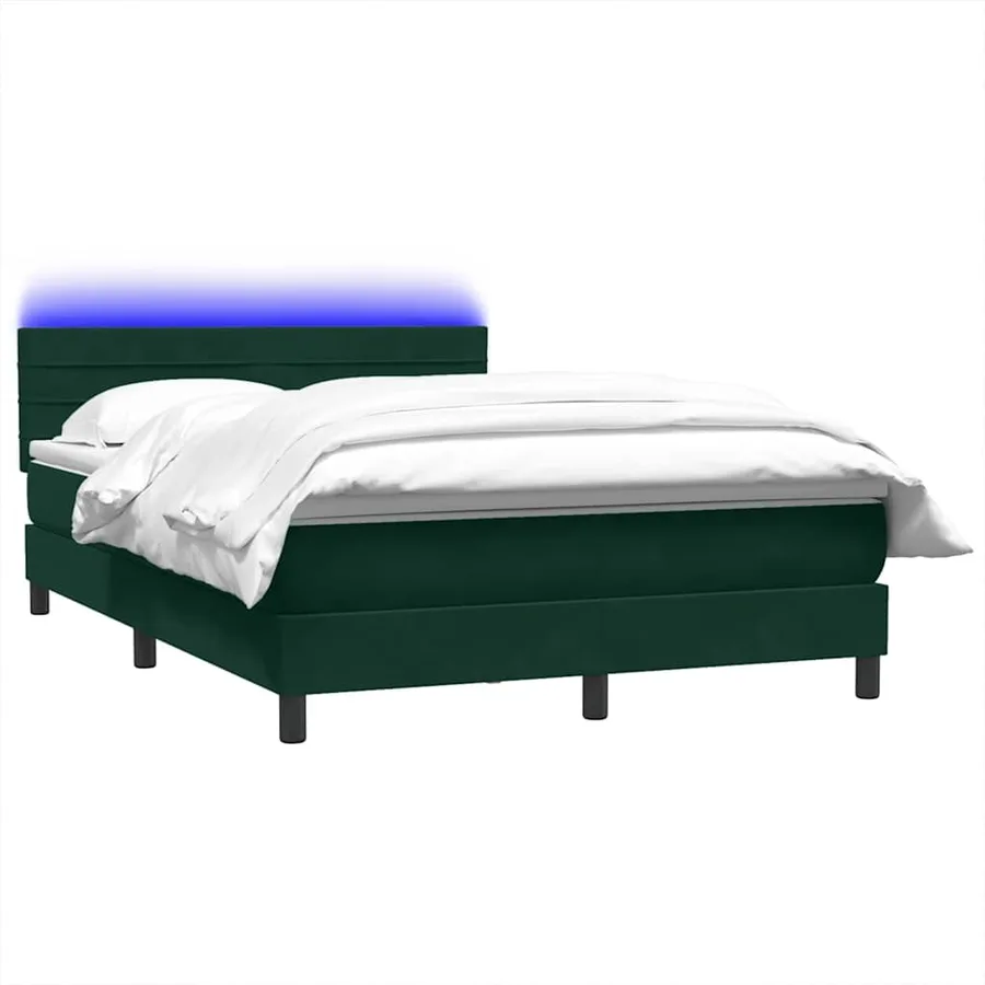Sommier à lattes de lit et matelas et LED vert foncé 160x220cm velours - 3