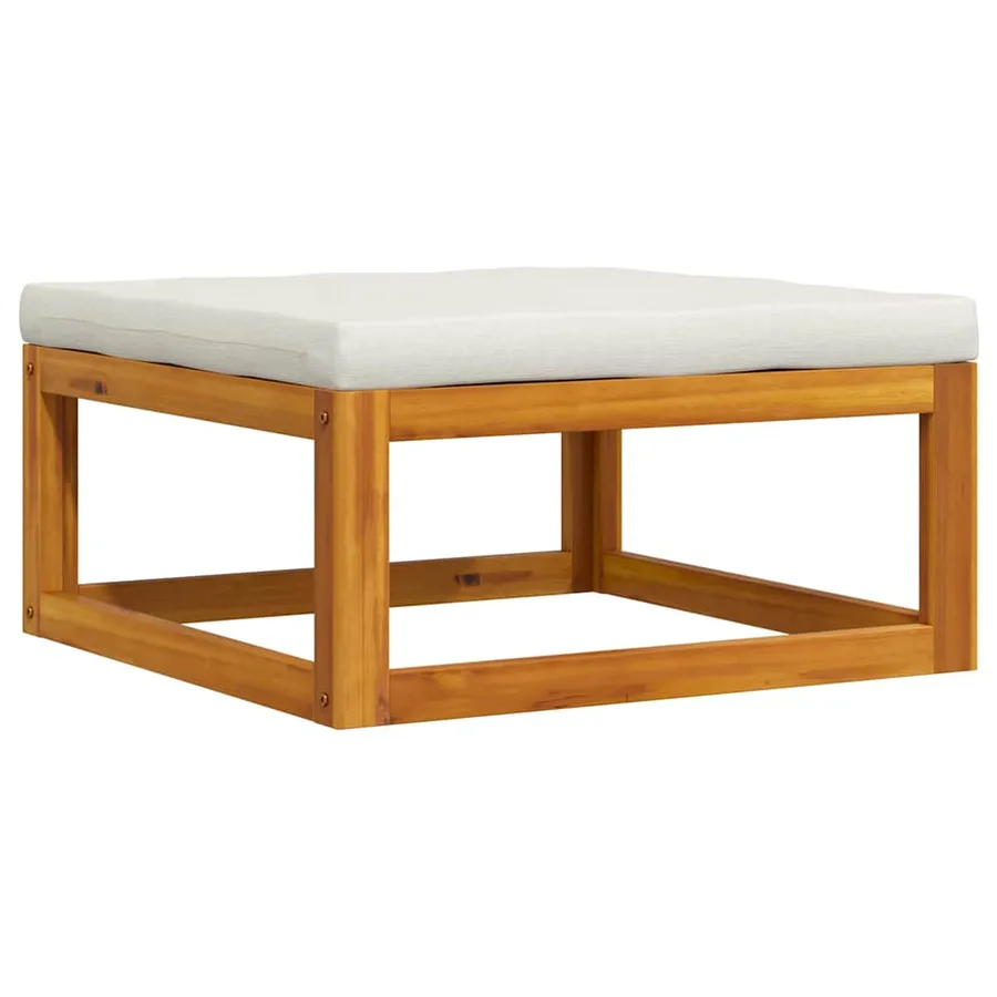 Repose-pied avec coussin blanc crème Bois d'acacia massif - 2