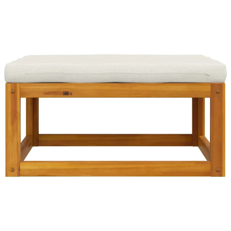 Repose-pied avec coussin blanc crème Bois d'acacia massif - 5