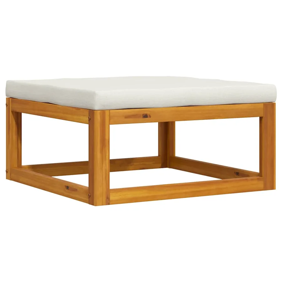 Repose-pied avec coussin blanc crème Bois d'acacia massif - 6