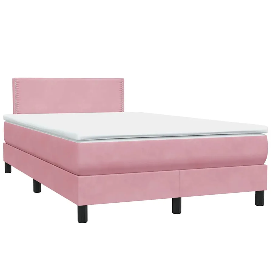 Sommier à lattes de lit avec matelas et LED rose 120x220 cm velours - 5