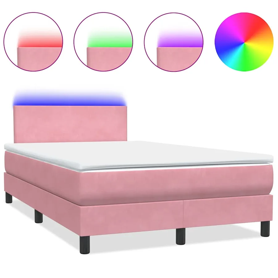 Sommier à lattes de lit avec matelas et LED rose 120x220 cm velours - 2