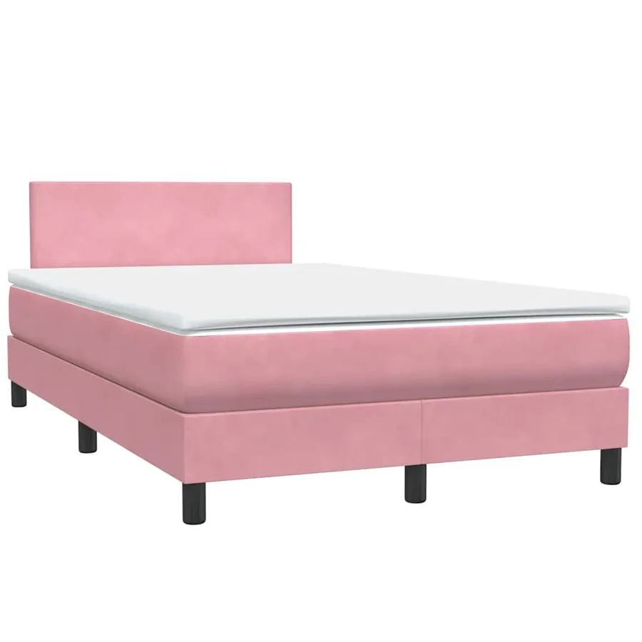 Sommier à lattes de lit avec matelas et LED rose 120x220 cm velours - 5