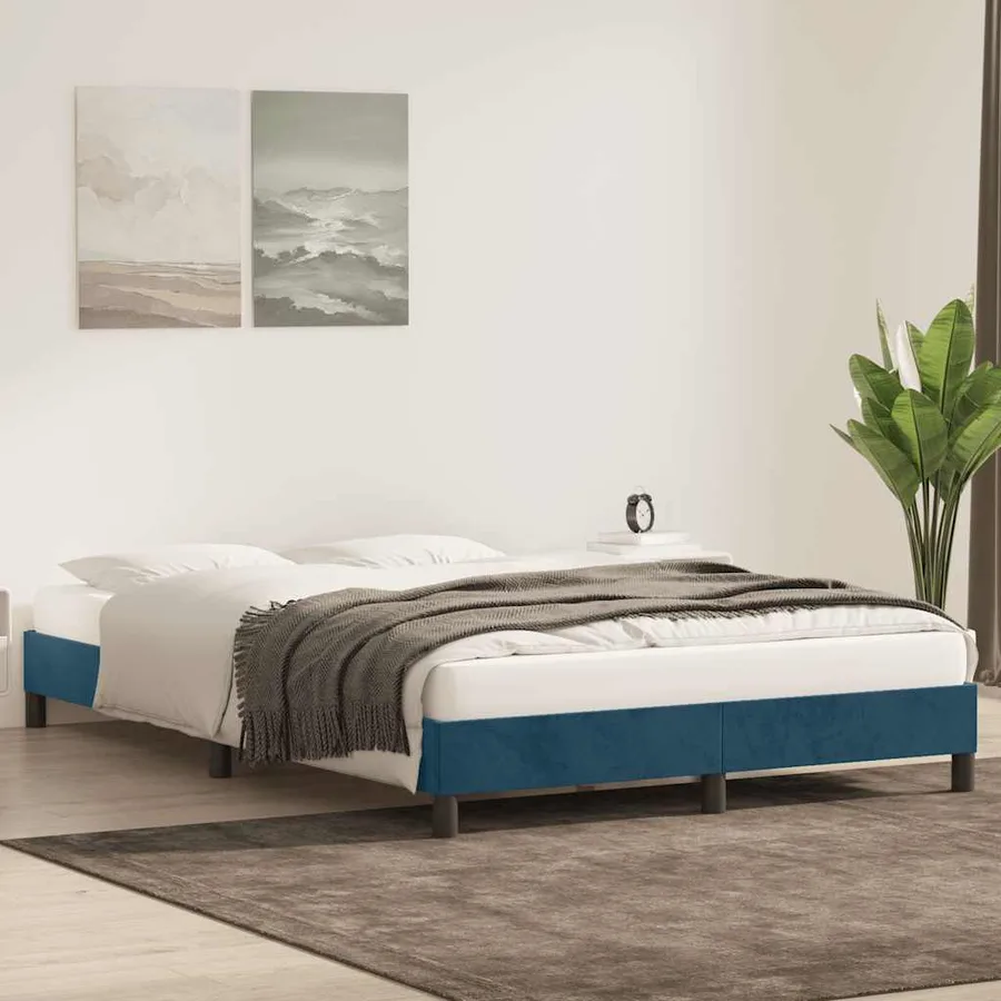 Cadre de lit sans matelas bleu foncé 140x220 cm velours - 3