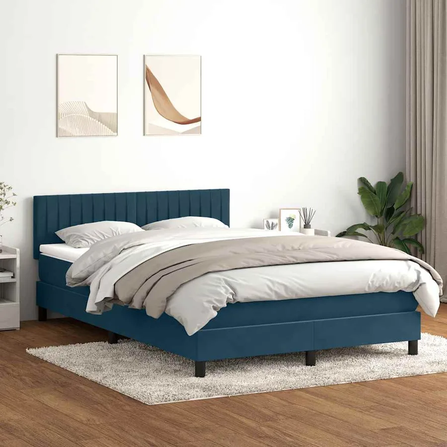 Sommier à lattes de lit et matelas bleu foncé 140x220cm velours - 3