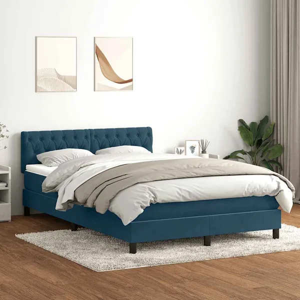 Sommier à lattes de lit et matelas bleu foncé 140x220cm velours
