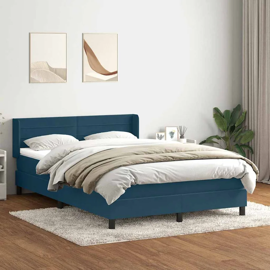 Sommier à lattes de lit et matelas bleu foncé 140x220cm velours