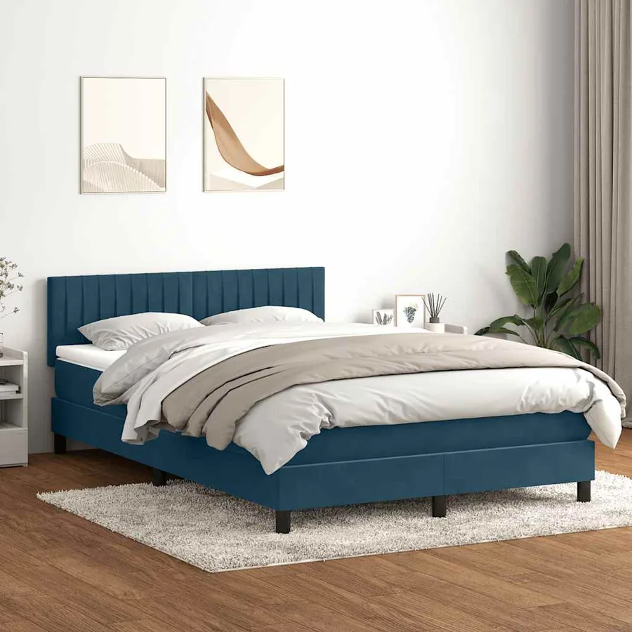 Sommier à lattes de lit et matelas et LED bleu foncé 140x220cm velours
