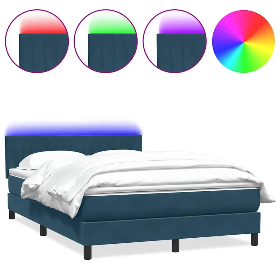 Sommier à lattes de lit et matelas et LED bleu foncé 140x220cm velours - 2