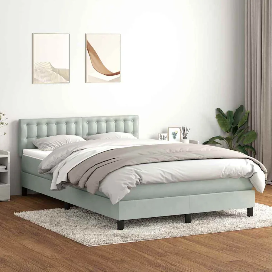 Sommier à lattes de lit et matelas et LED gris clair 140x220cm velours - 4