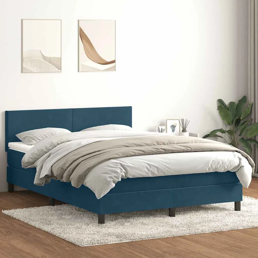 Sommier à lattes de lit et matelas et LED bleu foncé 140x220cm velours