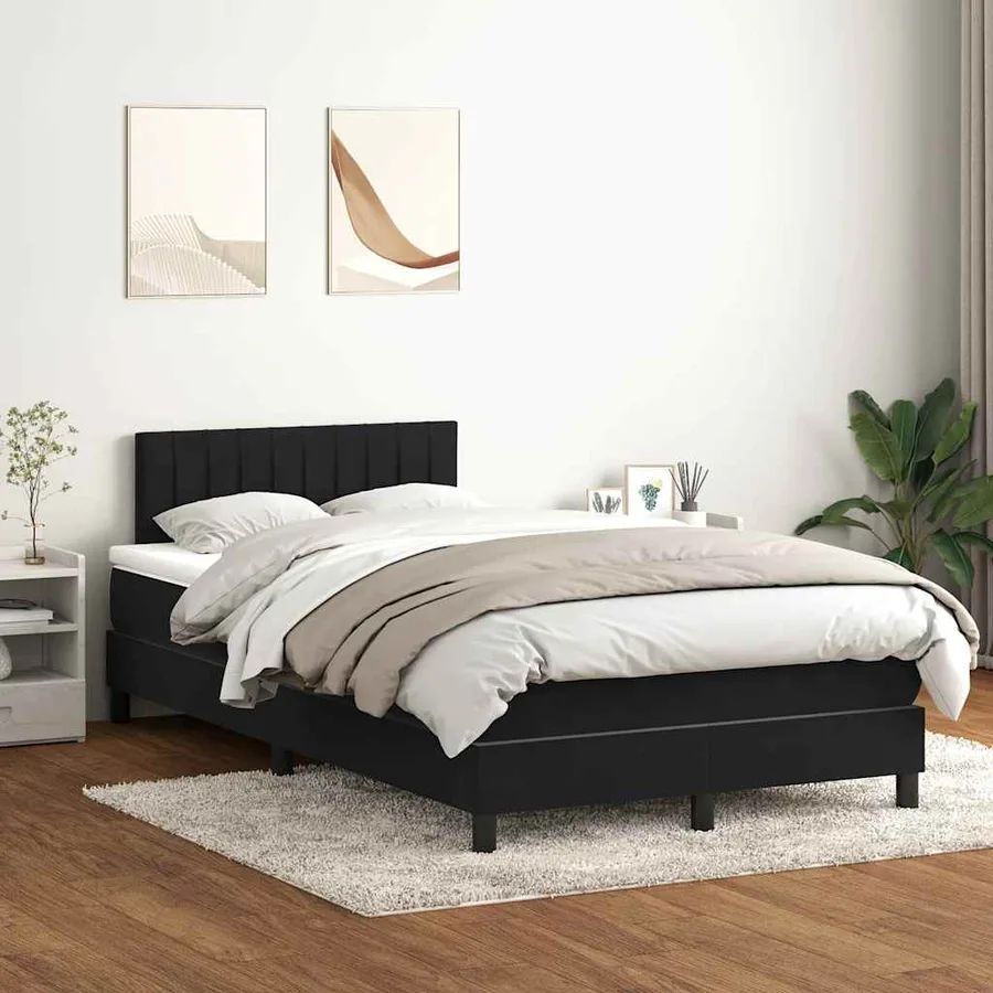 Sommier à lattes de lit avec matelas noir 120x220 cm velours - 3