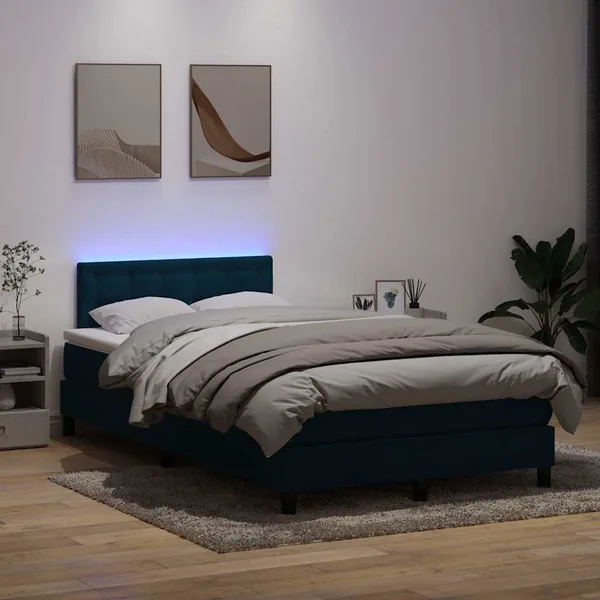 Sommier à lattes de lit et matelas et LED bleu foncé 120x220cm velours