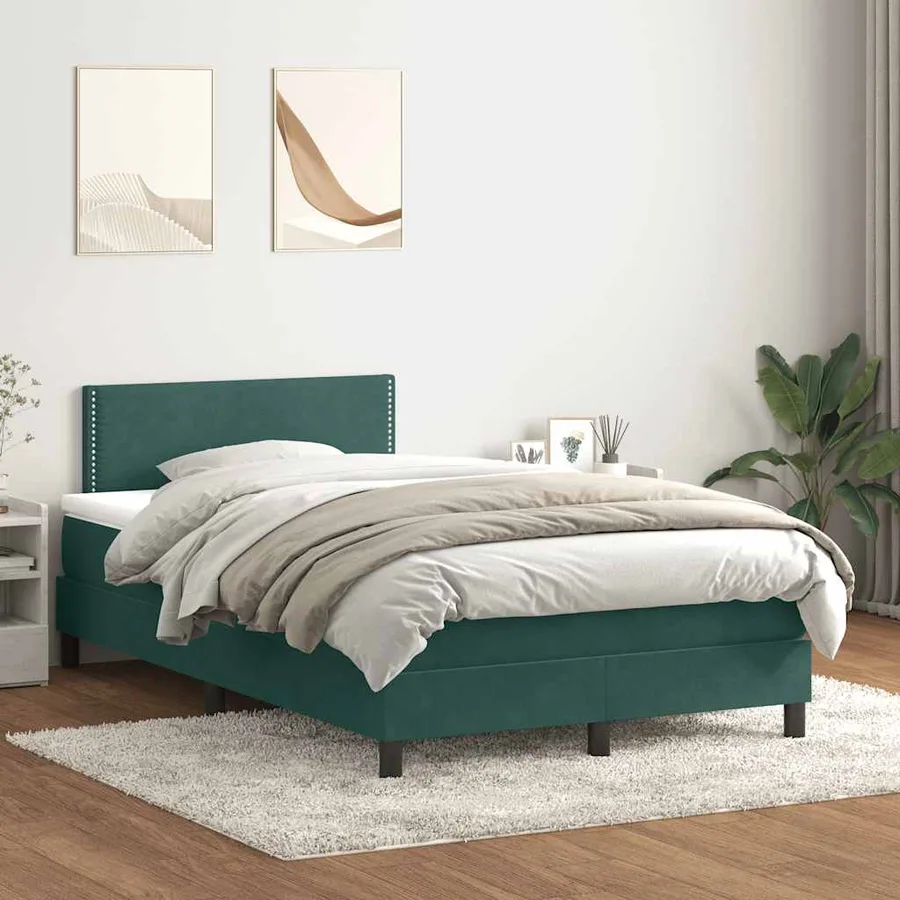 Sommier à lattes de lit et matelas et LED vert foncé 120x220cm velours - 4