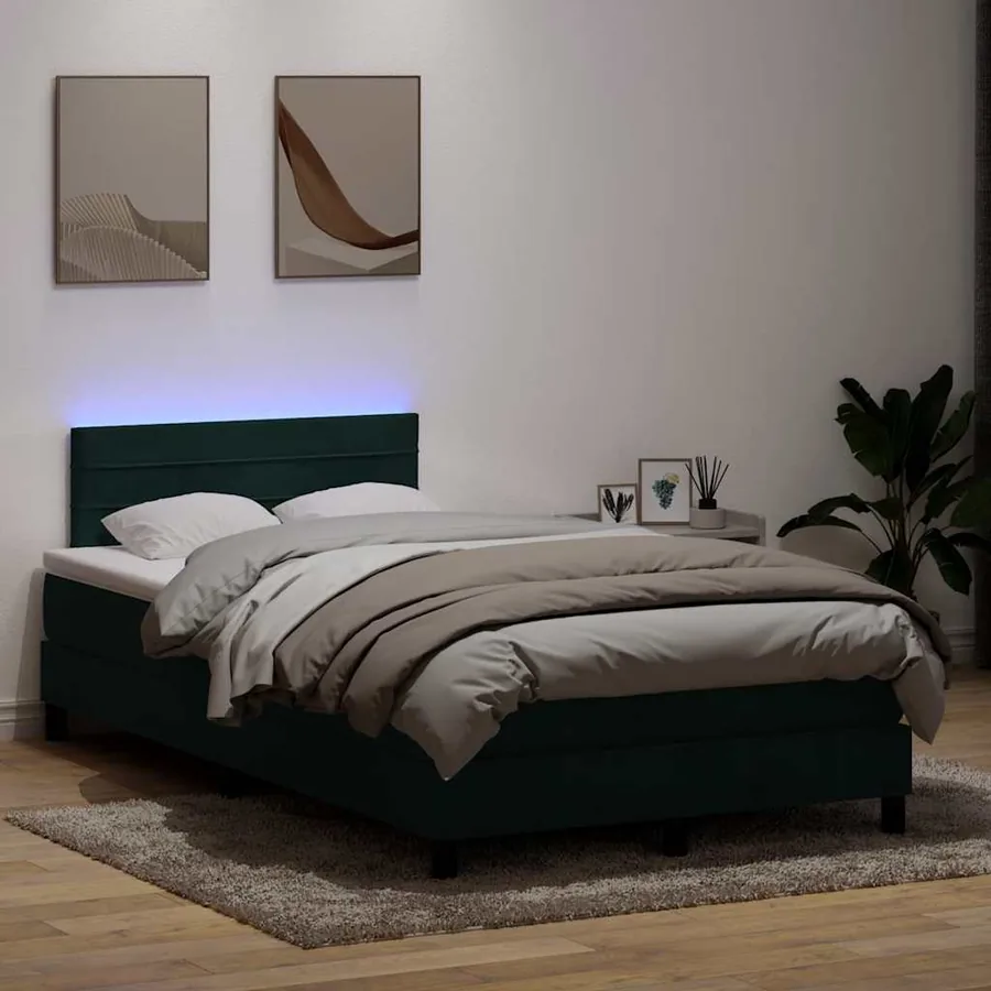 Sommier à lattes de lit et matelas et LED vert foncé 120x220cm velours