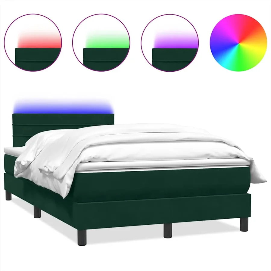 Sommier à lattes de lit et matelas et LED vert foncé 120x220cm velours - 2