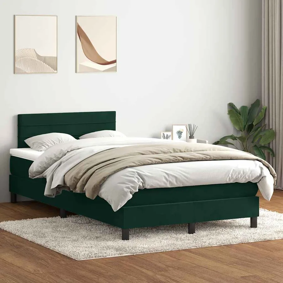 Sommier à lattes de lit et matelas et LED vert foncé 120x220cm velours - 4