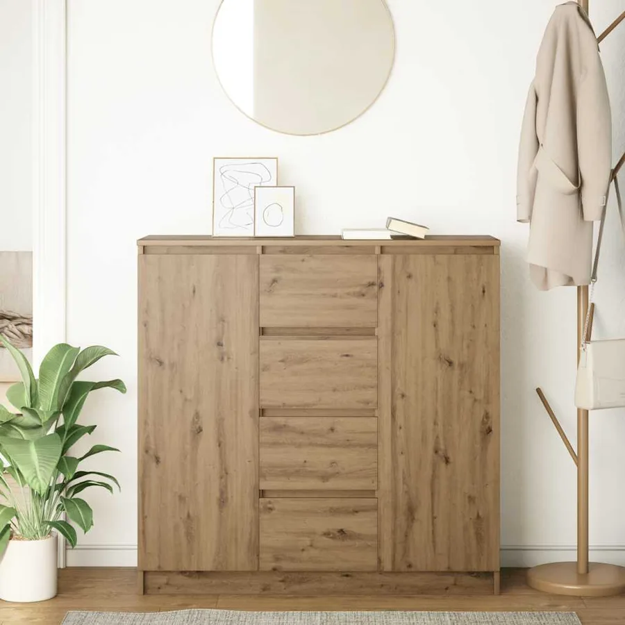 Buffet tiroirs chêne artisanal 100,5x35x98,5 cm bois ingénierie - 3