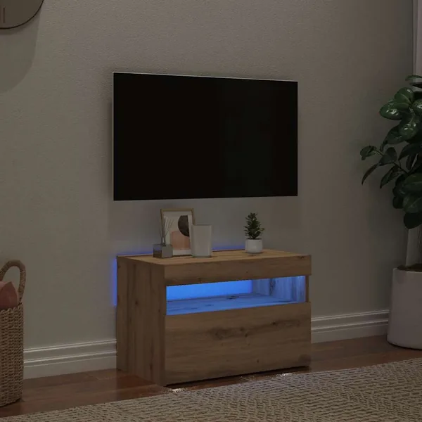 Meuble TV avec lumières LED chêne artisanal bois d'ingénierie