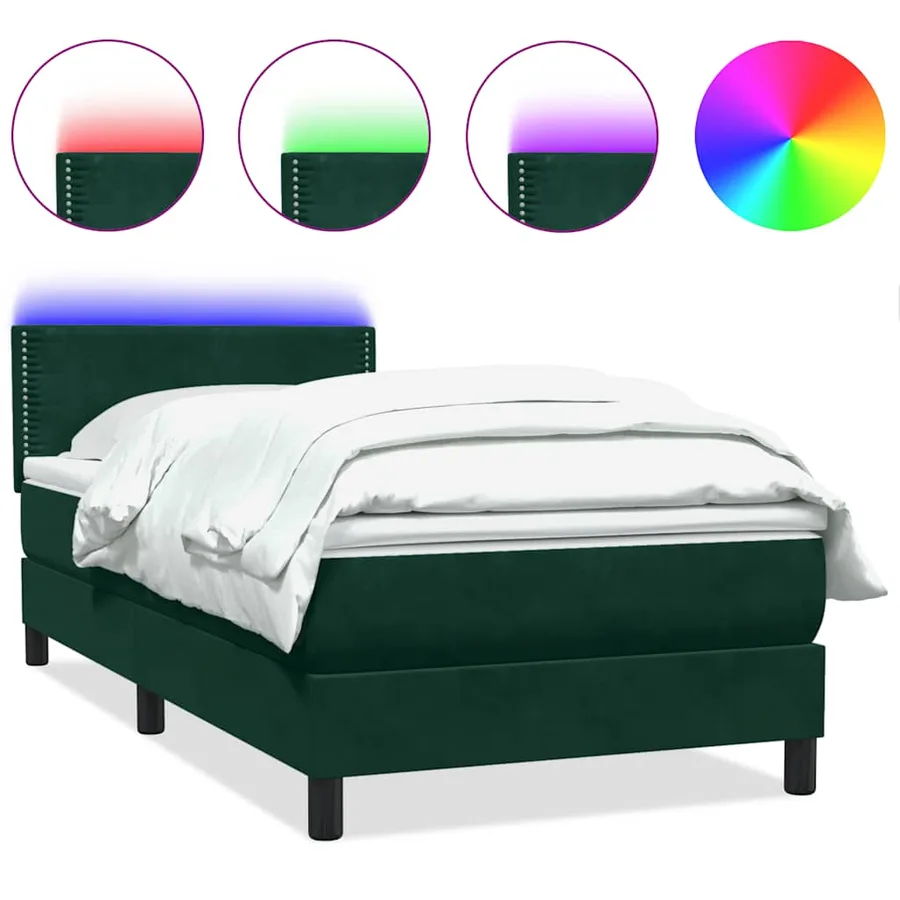 Sommier à lattes de lit et matelas et LED vert foncé 100x220cm velours - 2