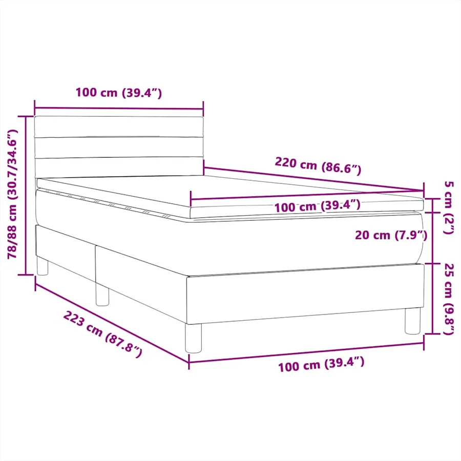 Sommier à lattes de lit avec matelas noir 100x220 cm velours - 12