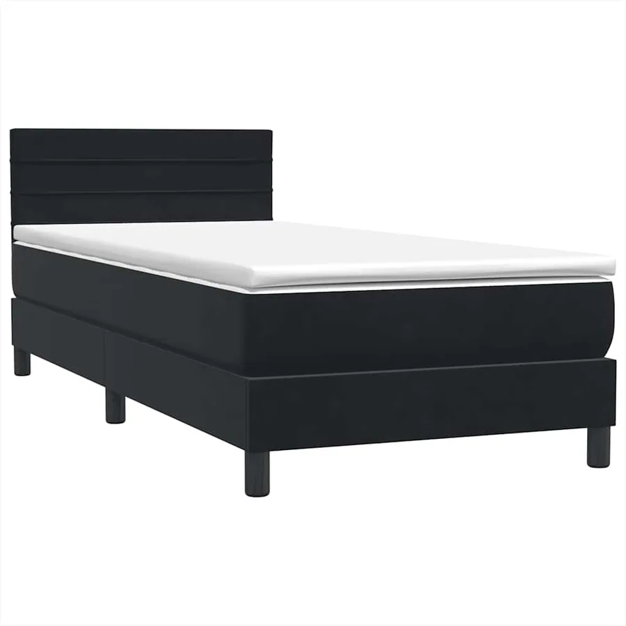 Sommier à lattes de lit avec matelas noir 100x220 cm velours - 4