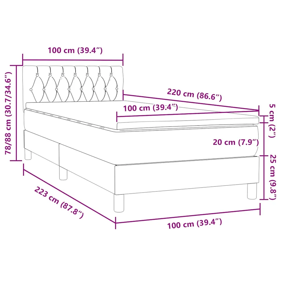 Sommier à lattes de lit avec matelas noir 100x220 cm velours - 12