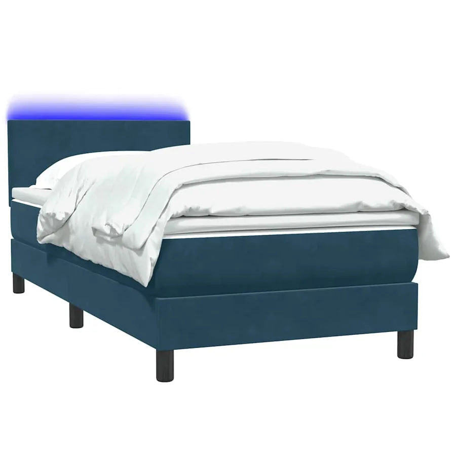 Sommier à lattes de lit et matelas et LED bleu foncé 100x220cm velours - 3