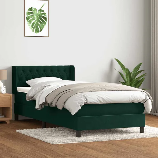 Sommier à lattes de lit et matelas vert foncé 100x220cm velours