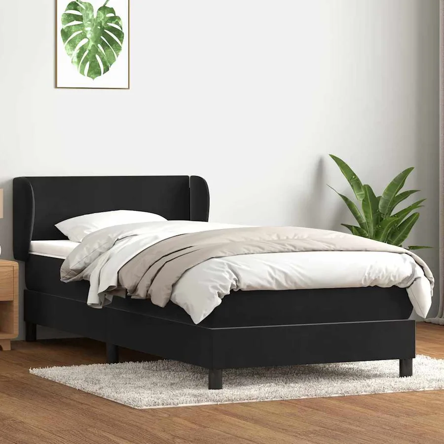 Sommier à lattes de lit avec matelas noir 100x220 cm velours - 3