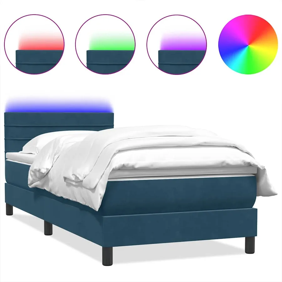 Sommier à lattes de lit et matelas et LED bleu foncé 100x220cm velours - 2